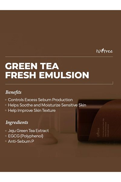 Isntree Green Tea Fresh Emulsion 120 ml (Real Green Tea Emulsion Providing Oil, Moisture and Ph Balance)