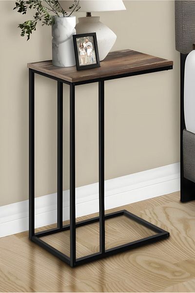 Generic Modern Coffee Table | C-Shaped Side Table with Brown Top and Black Metal Frame 60x30x40 cm