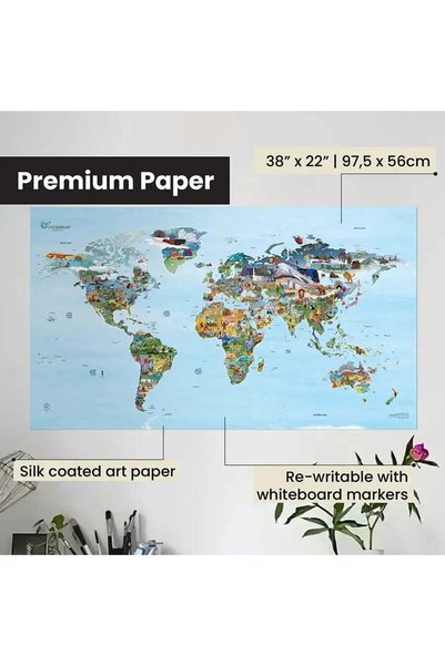 Awesome Maps - ملصق خريطة المستكشفين الصغار [97.5 × 56 سم]