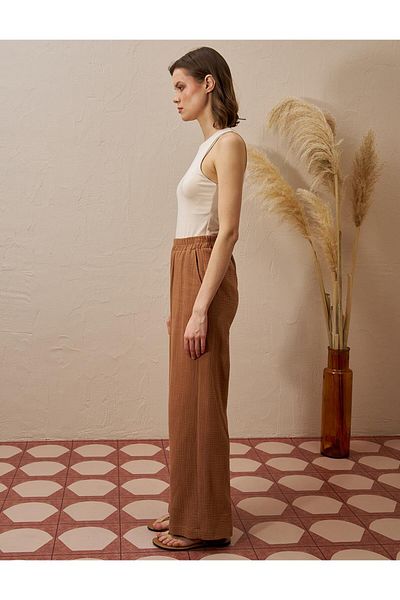 Kayra Elastic Waist Muslin Trousers Tobacco