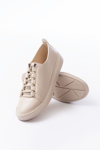 infon shoes creation Mk-9026 Beige Lace-Up Casual Sports Shoes with Stone Accessories