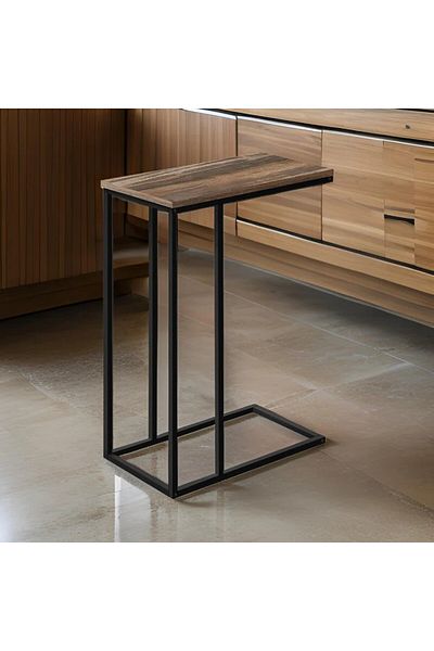 Generic Modern Coffee Table | C-Shaped Side Table with Brown Top and Black Metal Frame 60x30x40 cm