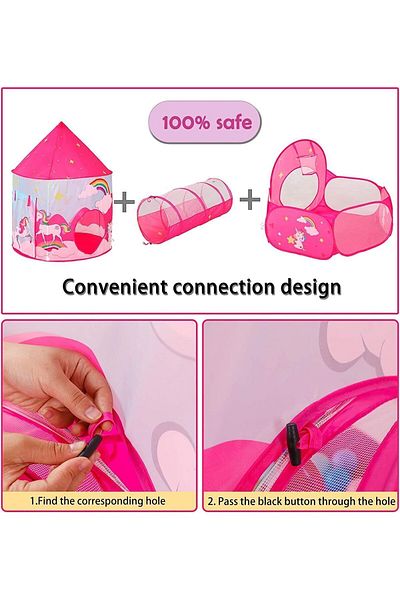 Yelajoy 3 Pcs Unicorn Tent Toy Set, With Basketball Hoop, Crawl Tunnel, Ball Pit, For Kids Play