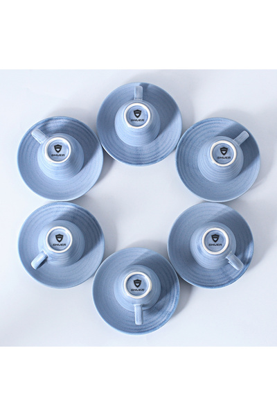 sharpdo 12-Piece Kiln Variable Glaze Process Round Linear Ceramic 100 ml Cup And Saucer