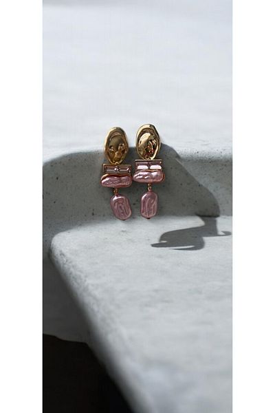Arzhome Candy Pink and Gold Bead Detailed Bujiteri Earrings