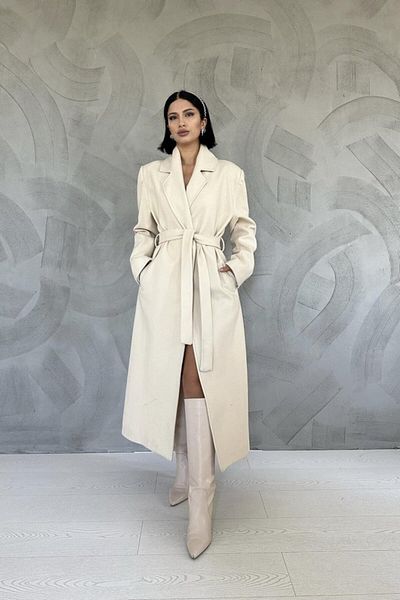 MRA Fashion Beige Belted Midi Coat