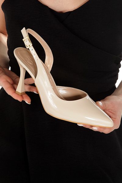 Modabuymus Konnyy Ten Patent Leather Stiletto Open Back Asymmetrical Heeled Shoes