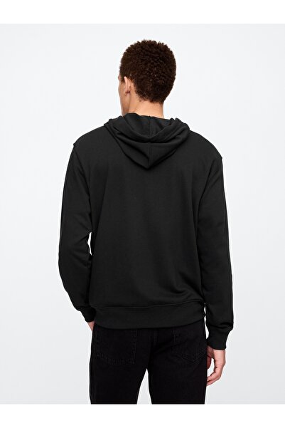 GAP Erkek Siyah Logo Fermuarlı Fransız Havlu Kumaş Sweatshirt