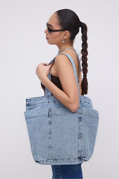 Addax Geantă tote din denim cu buzunar - Ç110-g8