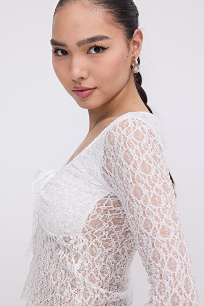 Addax Önü Büzgülü Dantel Bluz B17002-N4