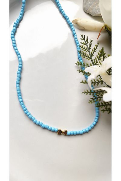 MYSTERY TAKI AKSESUAR Gold Heart Detailed Bead Necklace