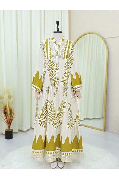 Modamorfo Stand Collar Half Button Piece Dress -Cream