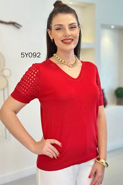 İnce Topuk Openwork Sleeves Steel Knitwear Blouse 5Y092