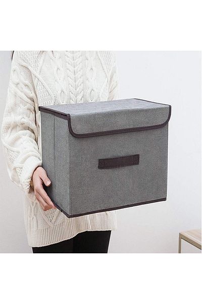 COOYA Clothing Storage Box With Lid, Foldable Fabric Dustproof Storage Box With Flip Cover (Grey)