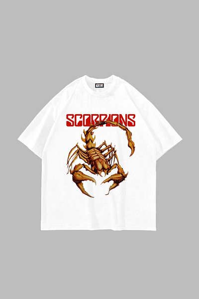 Sekizbiraltı Tricou unisex oversize premium cu imprimeu Scorpion alb
