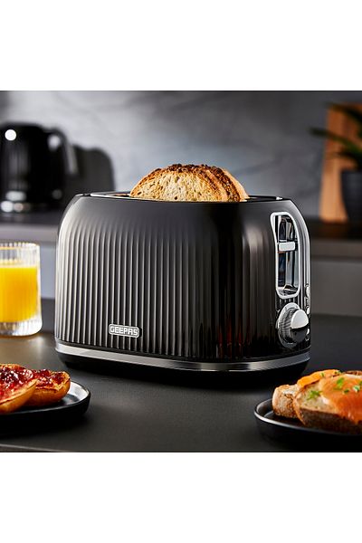 Geepas Fluted Bread Toaster 2 Slice Slot 1000 W| 6 Adjustable Browning Control and Removable Crumb Tray