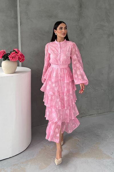 Seda Yalçın Atelier Pink Wallpaper Stripe Detailed Layered Dress