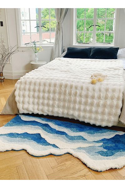 sharpdo Bedroom Bedside Blanket Surf Decorative Flocking Floor Mat 80x155CM