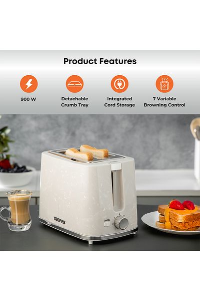 Geepas Bread Toaster 2 Slice Slot| 7 Adjustable Browning Control and Removable Crumb Tray, Cancel Button|