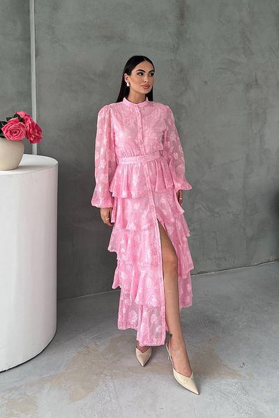 Seda Yalçın Atelier Pink Wallpaper Stripe Detailed Layered Dress