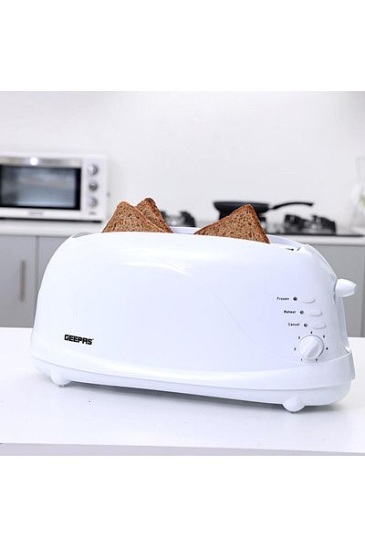 Geepas 4 Slices Bread Toaster 1100W Crumb Tray| 7 Settings with Cancel, Defrost & Reheat Function|GBT9895