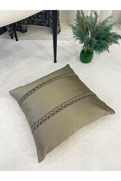 Brillant İthal Ipek (SİLK) Kırlent Yastık Kılıfı Kordonlu (YAĞ YEŞİLİ)