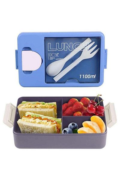 COOYA 1100ml Bento Box, 3 Compartment For Adults & Kids, Leak Proof with Sauce Container