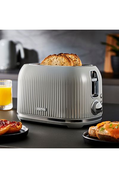 Geepas Fluted Bread Toaster 2 Slice Slot 1000 W|  6 Adjustable Browning Control and Removable Crumb Tray