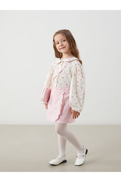 LC Waikiki Beige Elastic Waist Embroidered Girl's Short Skirt
