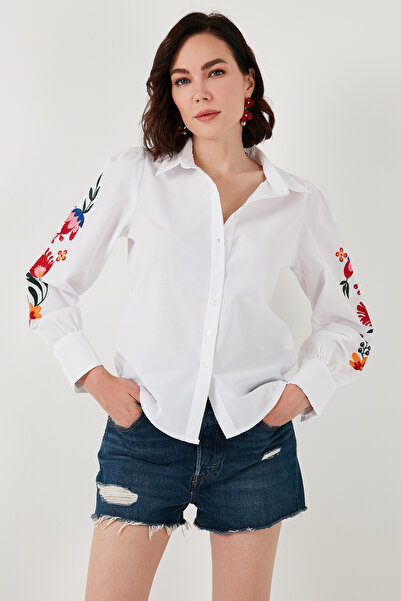 Lela Cămașă din bumbac cu mâneci cu bule de aer, cu croială normală, cu broderie florală CAMISA 611GO003