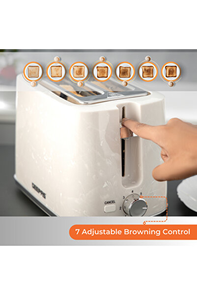 Geepas Bread Toaster 2 Slice Slot| 7 Adjustable Browning Control and Removable Crumb Tray, Cancel Button|