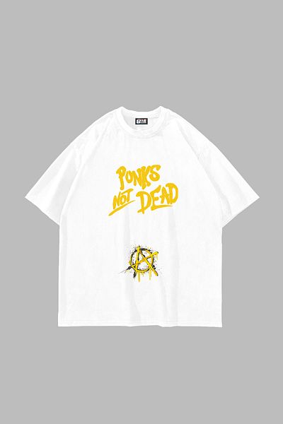 Sekizbiraltı Λευκό μπλουζάκι Punks Not Dead Back Printed Oversize Unisex