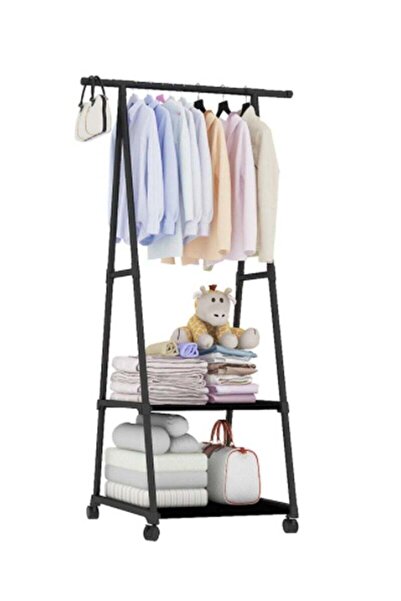 COOYA Multifunctional Coat Rack with Wheels, Clothing Garment Hanger,with Double Clothes Organizers,Black