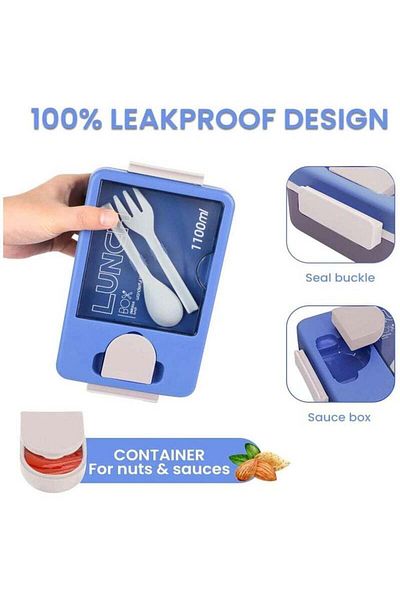 COOYA 1100ml Bento Box, 3 Compartment For Adults & Kids, Leak Proof with Sauce Container