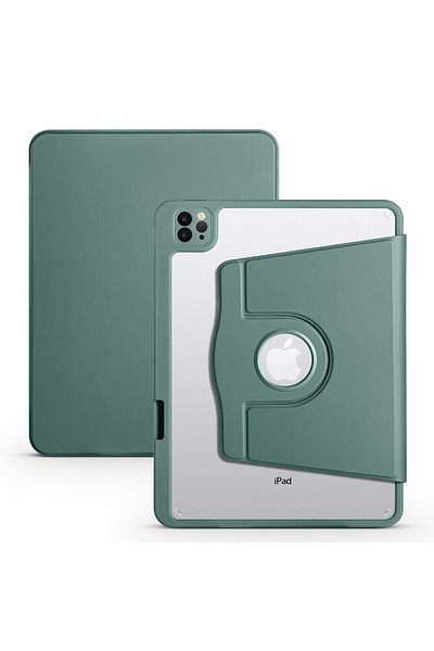 zore حافظة iPad Air 11 2025 M3 Zore حافظة قابلة للدوران مع حجرة قلم رصاص - أخضر داكن