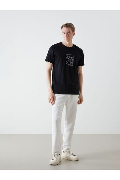 LC Waikiki New Season Crew Neck κοντομάνικο εμπριμέ χτενισμένο βαμβακερό ανδρικό μπλουζάκι - S5HT53Z8