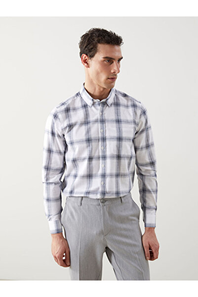 LC Waikiki Ανδρικό πουκάμισο με μακρυμάνικο καρό ποπλίνα κανονική εφαρμογή