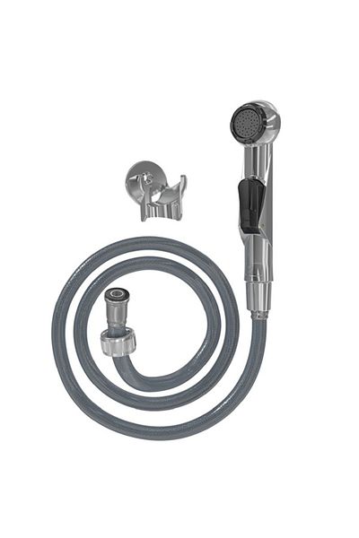 MEGA Dus igienic de mana cromat, cu furtun gri plastic 120cm, buton actionare in partea interioara