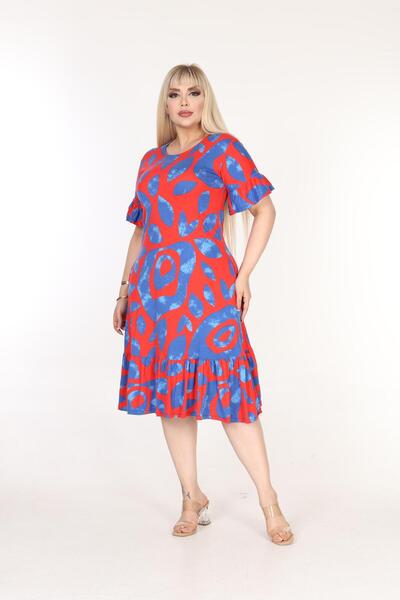 mezura tekstil Plus Size Knee-Length Sleeve And Skirt Ruffle detailed short sleeve Stylish Pocket Viscose Combed Cotton Dress