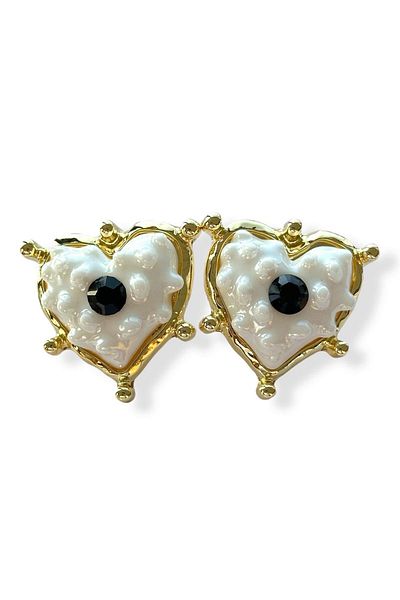 TAKIŞTIR Gold Color Eye Figured Heart Detailed Earrings (Pair)