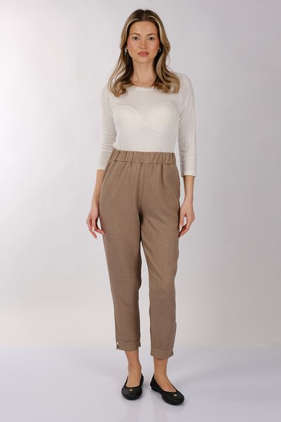 DAIDO Pantaloni crop minimalisti din in - talie înaltă 7/8 lungime