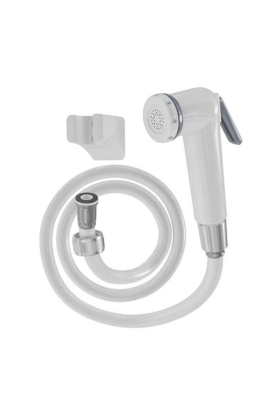 MEGA Dus igienic de mana, cu furtun alb plastic 120cm, buton actionare pe partea inferioara