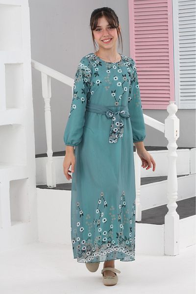 Asortix Rochie lungă, elegantă și confortabilă, cu căptușeală pentru fete, cu imprimeu floral
