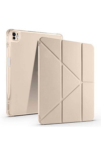 zore iPad Air 13 2025 M3 Case Zore Tri Folding Stand Case with Pen Compartment - Gold