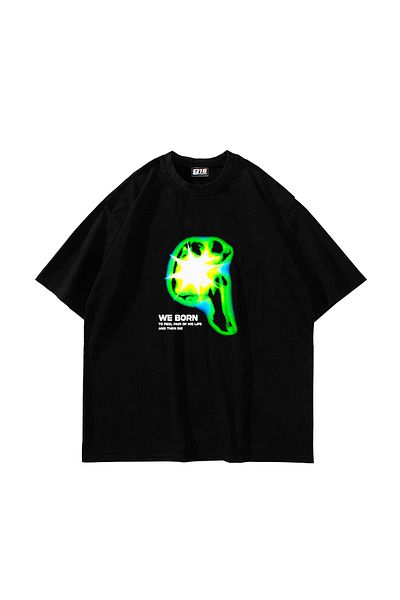 Sekizbiraltı WE BORN εμπριμέ μαύρο μπλουζάκι Unisex Oversize