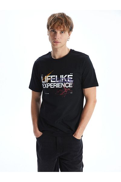 LC Waikiki Tricou pentru bărbați din bumbac pieptănat cu mânecă scurtă cu decolteu și imprimeu de sezon nou - S5HT65Z8