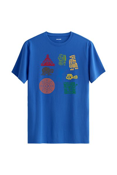 Colermi Mayan Symbol Design Crew Neck T-Shirt