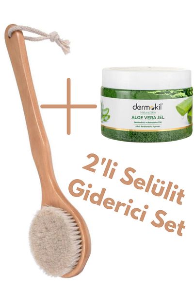 Dermokil Cellulite Removal Aid Set - Horsehair Handle Brush + Aloe Vera Gel Cream