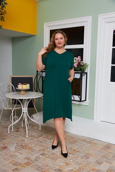 RMG Asymmetric Cut Back Belt Detailed Large Size Dress - Emerald