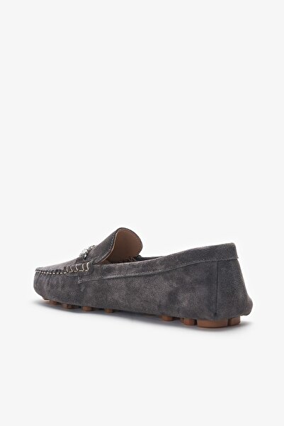 Louis Cardy Cecilia Gray Genuine Leather Women's Ballerinas with Stone Detail